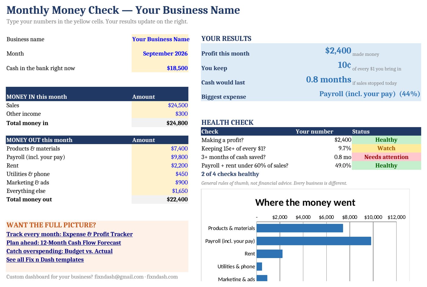 Preview of the free Monthly Money Check spreadsheet